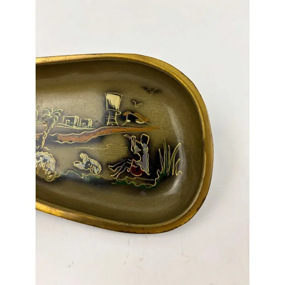 VTG N. Oppenheim Israel Hand Burnished Wall Hanging Trinket Tray Tin Gold‎